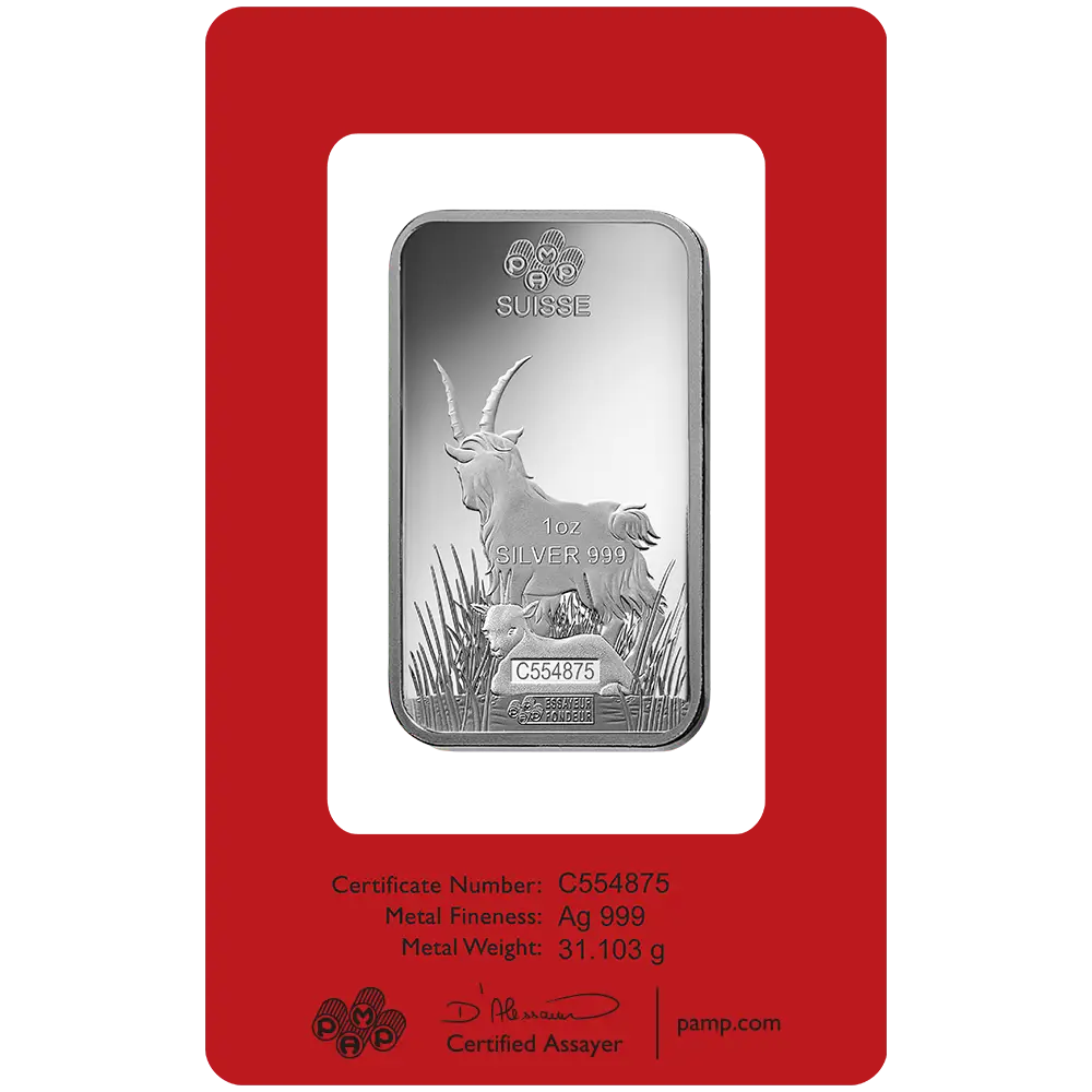 PAMP 2015年 干支シリーズ 羊 1oz 純銀バー Pamp 2015 Lunar Goat Silver 1 oz